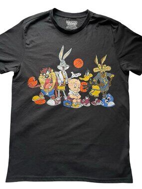 Looney Tunes Basketball Graphic Tee Black Retro Cartoon T-Shirt Bugs Bunny S/M